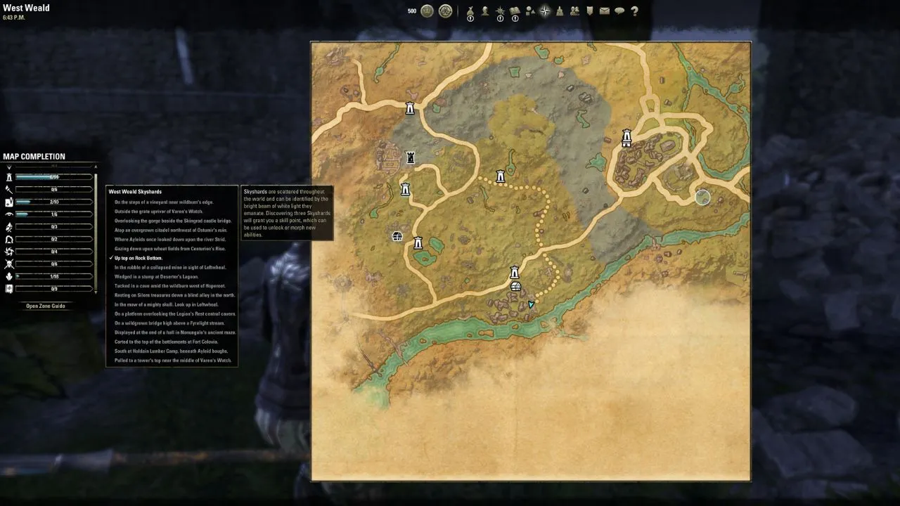 The Elder Scrolls Online (ESO) Gold Road: все локации Skyshard в Западном Уилде