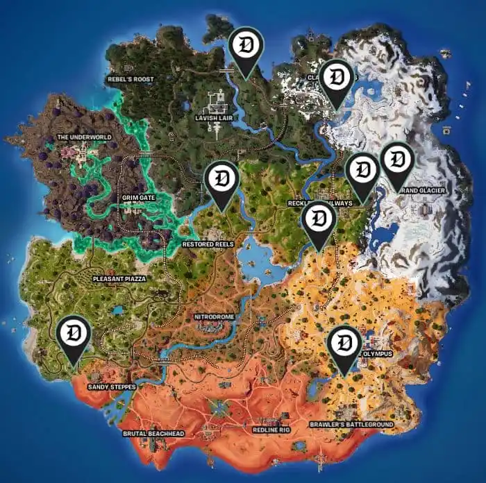 Fortnite in-game locations to find SHADOW briefings.