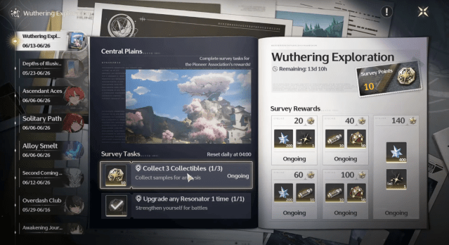 Image showing the Wuthering Exploration menu in Wuthering Waves