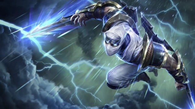 Zed charging forward with his blades coming out of his wrists.