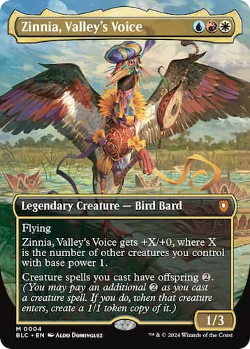 Pájaro colorido parado cerca de un estanque en Bloomburrow MTG Commander Precon