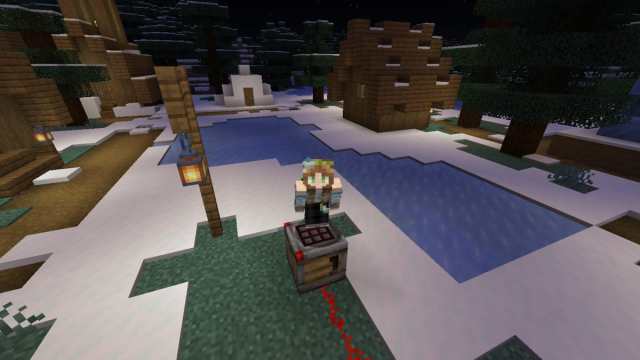 Standing on a crafter in Minecraft.