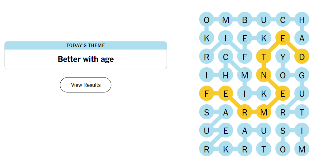 Image showing Strands with the theme 'Better with age.' Highlighted words 'FERMENTED' is the Spangram, in yellow.