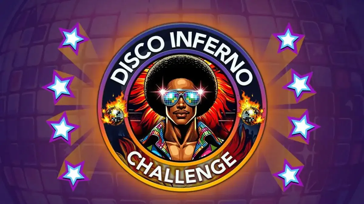 An image of the Disco Inferno challenge logo from BitLife
