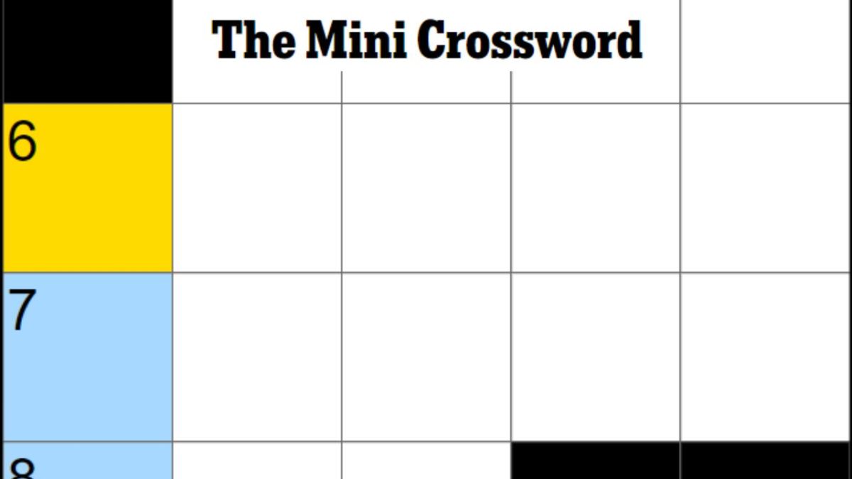 An empty NYT Mini Crossword screenshot with a highlight on 6 down with 'The Mini Crossword' written in bold on top of it