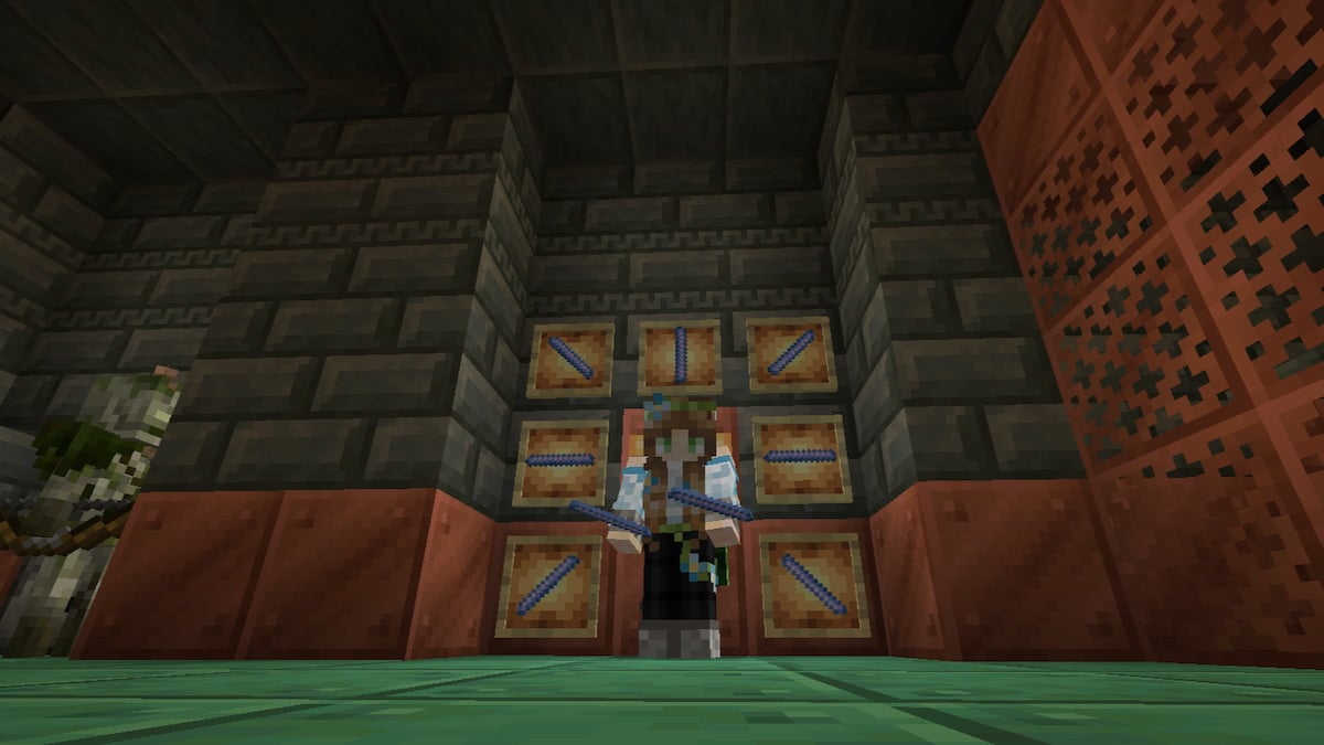 The player holding Breeze rods in Minecraft.