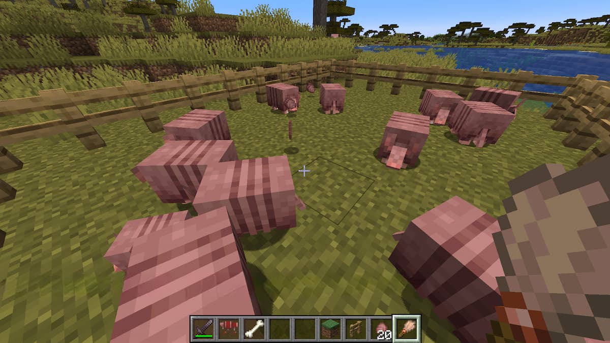 Brushing Armadillos for scutes in Minecaft.