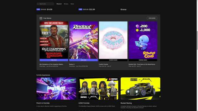 Epic Games store free games listed