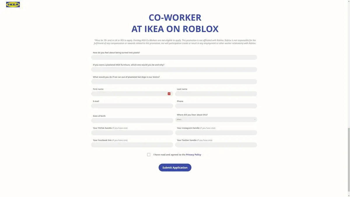 IKEA Roblox Application
