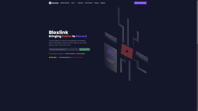 Bloxlink main webpage with the login screen