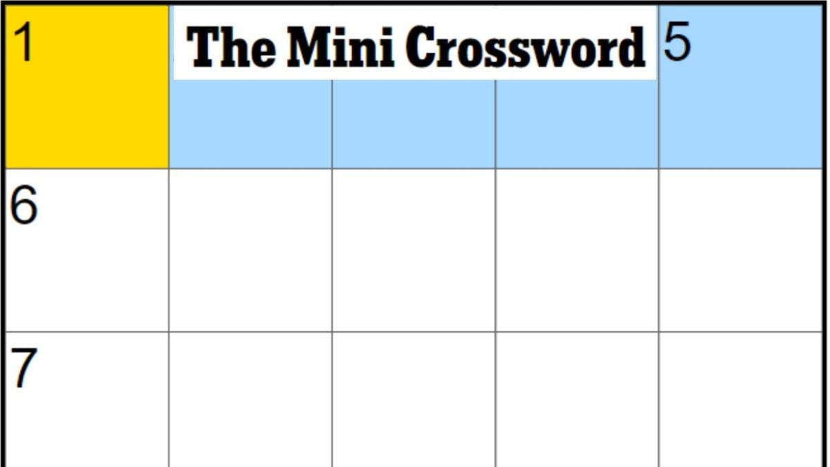 Incomplete New York Times Mini Crossword puzzle grid with the title 'The Mini Crossword' at the top. Clue 1 is highlighted in yellow.