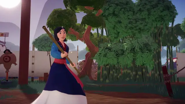 Mulan is in a fighting stance in Disney Dreamlight Valley