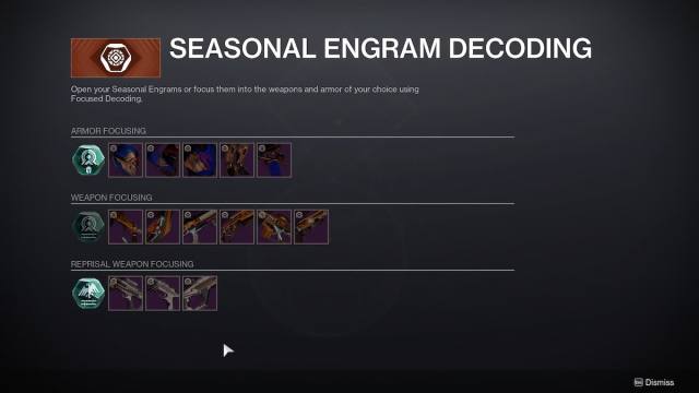 Seasonal engram decoding in Destiny 2
