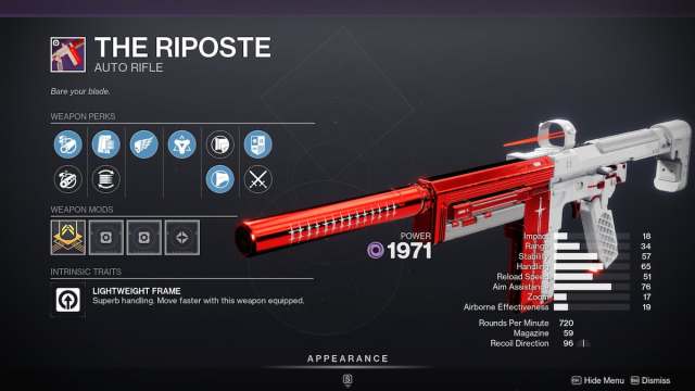 The Riposte weapon in Destiny 2