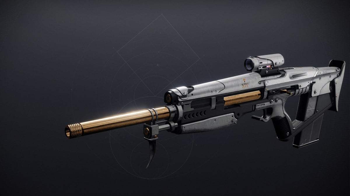 The silver-and-gold Patron of Lost Causes scout rifle in Destiny 2.