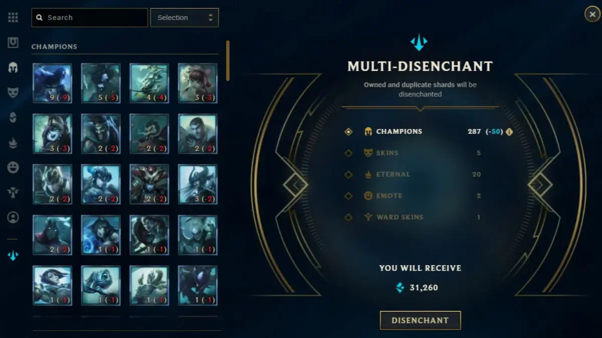 How to mass disenchant shards for Blue Essence in League of Legends