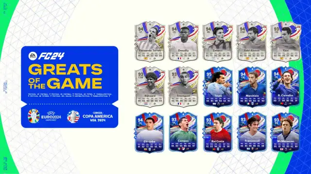 EA FC 24 Greats of the Game Heroes on white background with blue logo