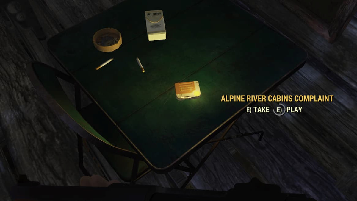 The Alpine River Cabin complaint holotape in Fallout 76.