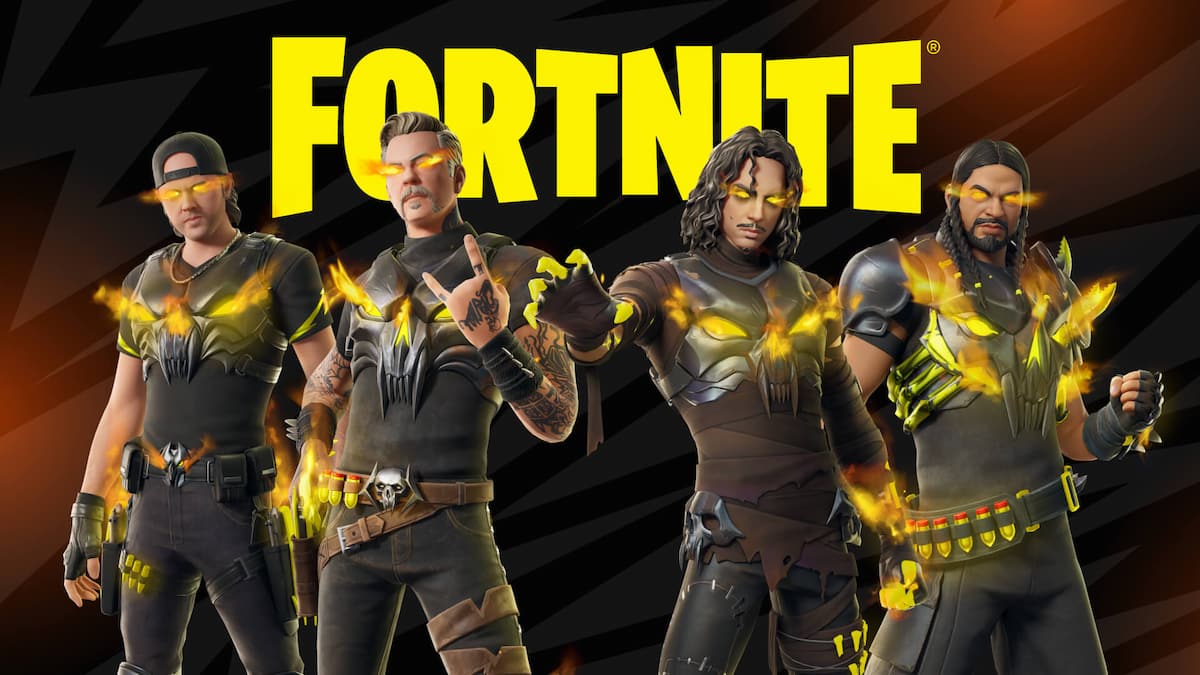 All four members of Metallica in the Puppet Master skin style in Fortnite.