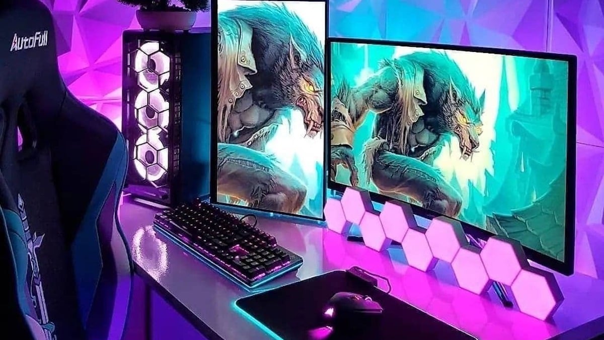 A gaming PC with purple RNG
