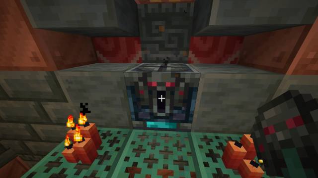 Debout près d'un coffre-fort inquiétant avec une clé dans Minecraft.