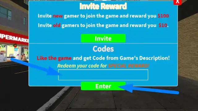 How to redeem codes in Supermarket Simulator, step 2