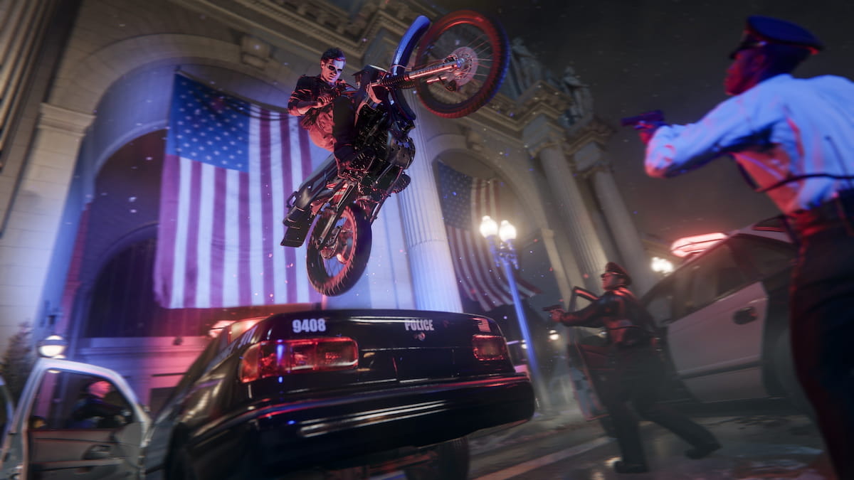Adler jumps over cop cars on a motorcycle in Black Ops 6
