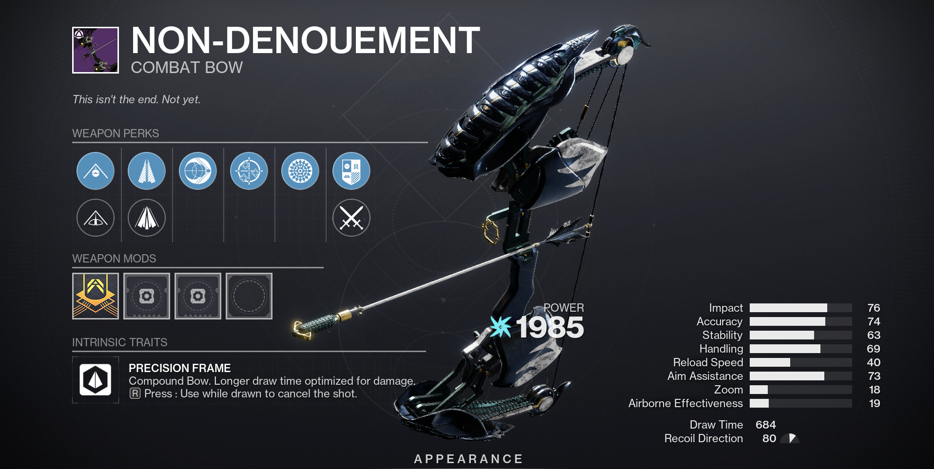 Non-Denouement god roll and best perks in Destiny 2