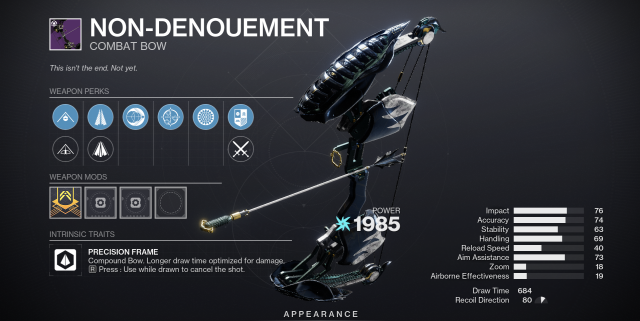 The Non-Denouement bow from Destiny 2.