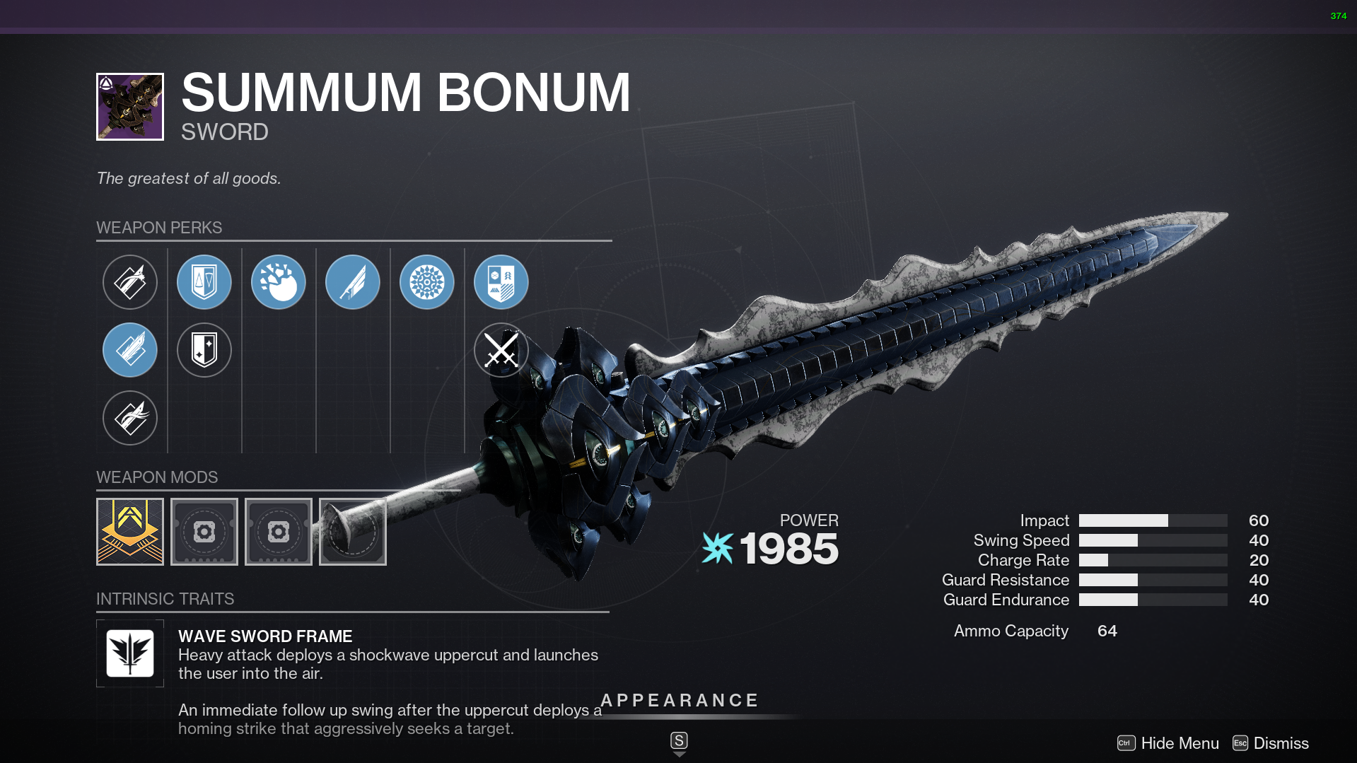 Summum Bonum god rolls and best perks in Destiny 2