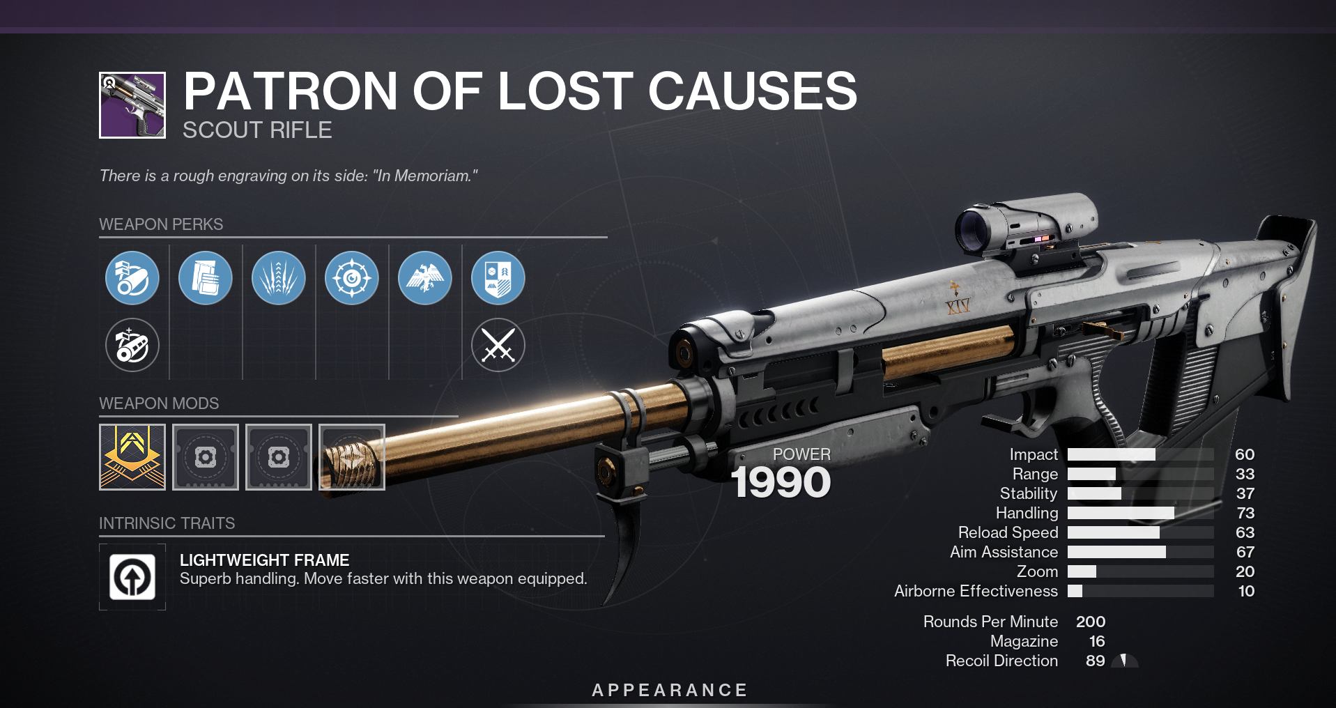 Patron of Lost Causes god roll and best perks in Destiny 2