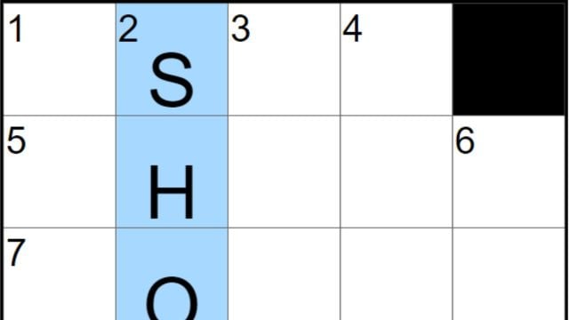 The NYT Mini Crossword board of June 25 with a highlight on 2D.