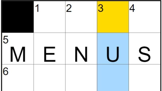 A partially filled NYT Mini Crossword with the answer on 5A.