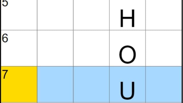 A partially filled NYT Mini Crossword board with a highlight on 7A.