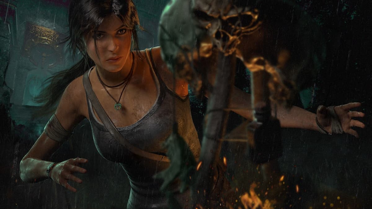 Lara Croft in the Dead by Daylight promo image.