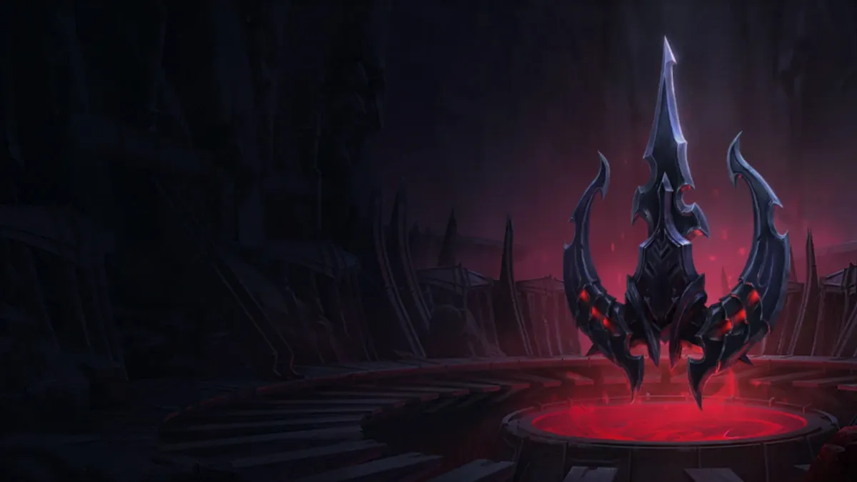 The Domination Keystone icon, a floating red and purple emblem, in League of Legends.