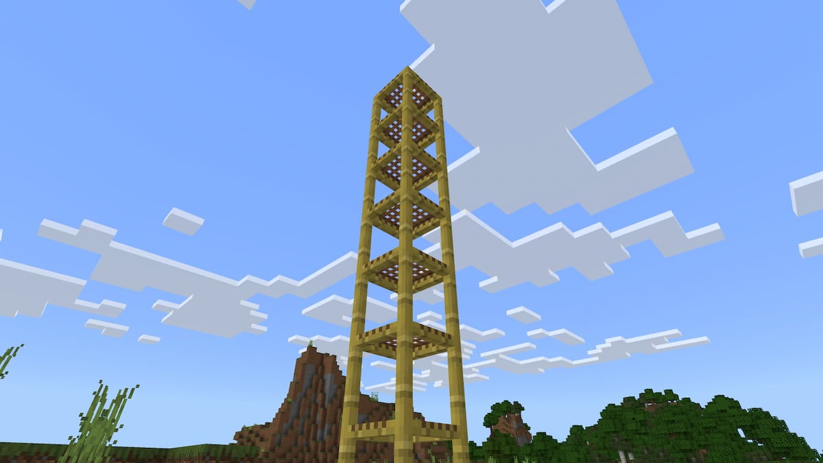 Scaffolding tower in Minecraft
