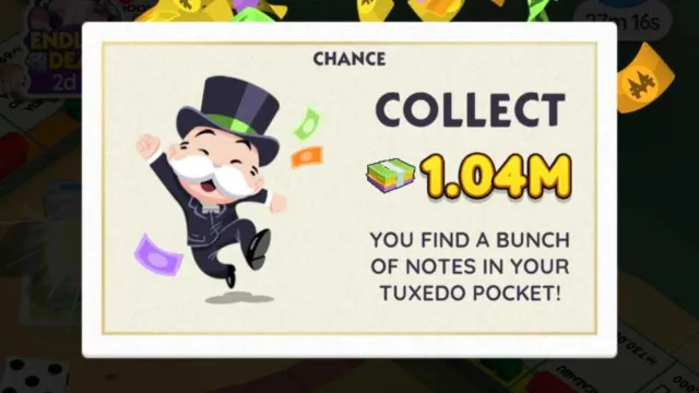 A Chance card from Monopoly GO showing the player earning cash.