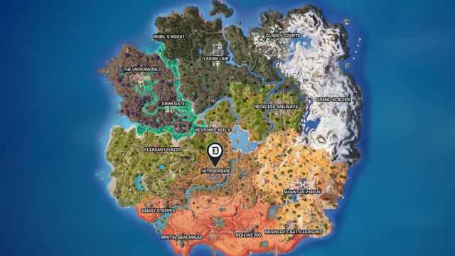 The location of the Nitrodome marked on a map in Fortnite.