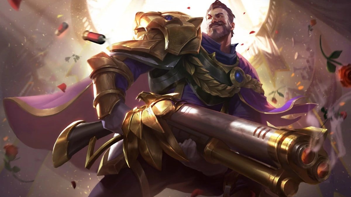 Victorious Graves stands with his double-barrell shotgun amid adulations in League of Legends.