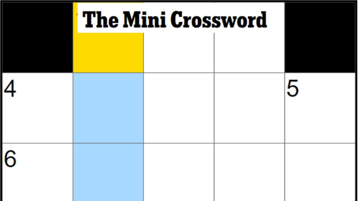 NYT Mini Crossword puzzle, empty and with a highlight on 1D.