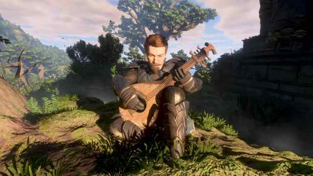 A character playing the lute in Enshrouded.