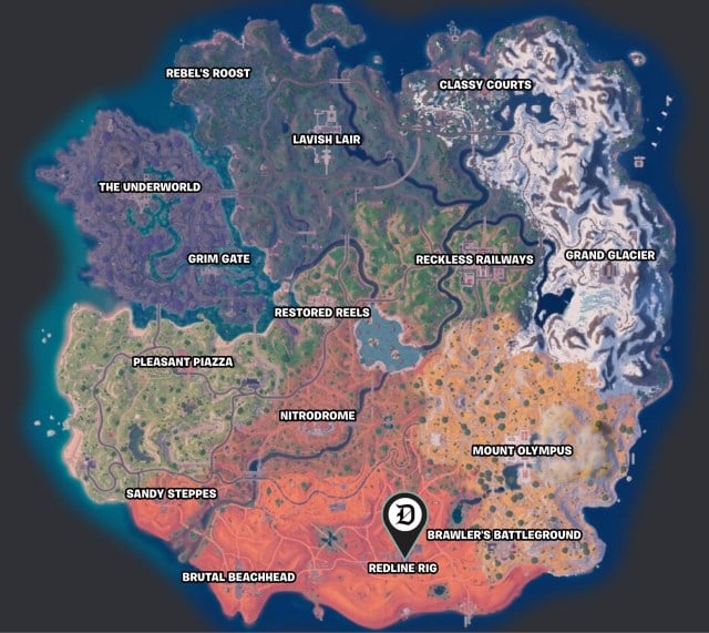 Redline Rig location on Fortnite map.