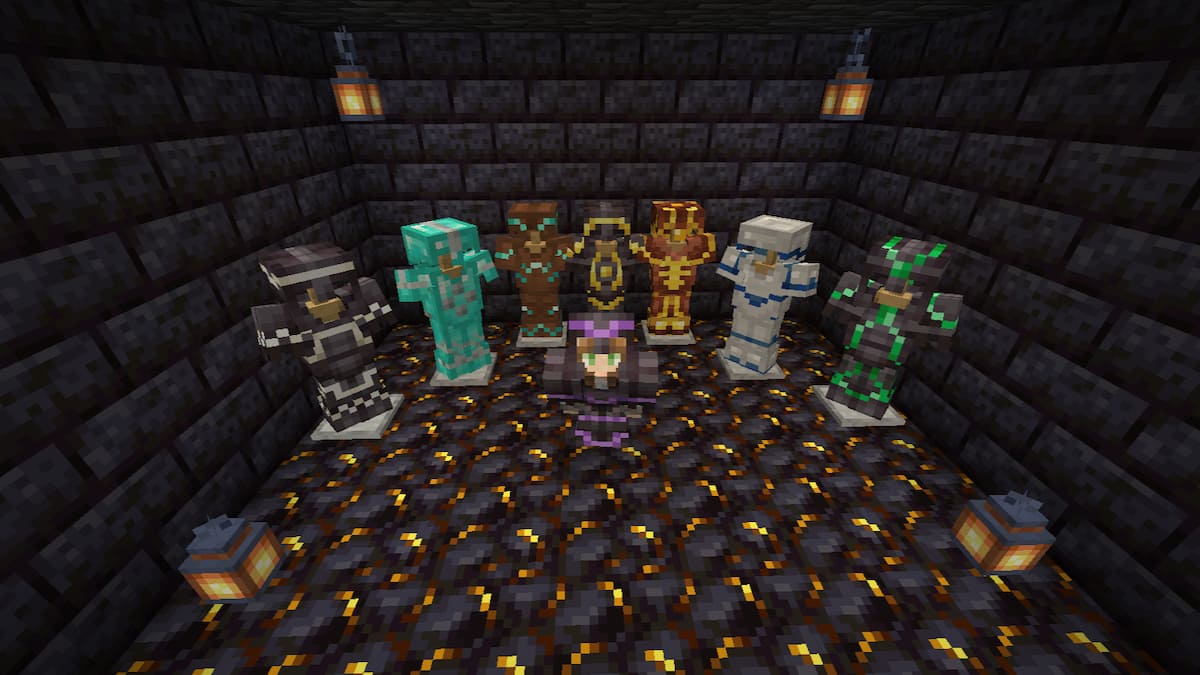 Standing with some armor trims in Minecraft.