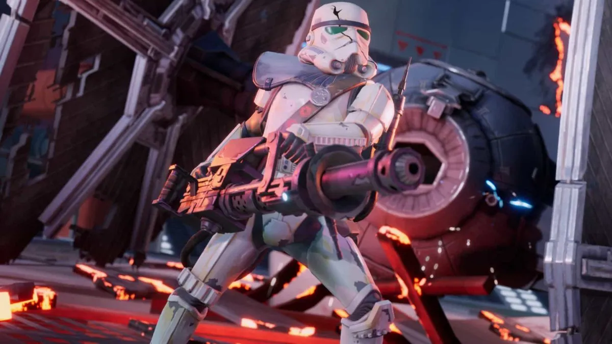 stormtrooper firing blaster in star wars hunters