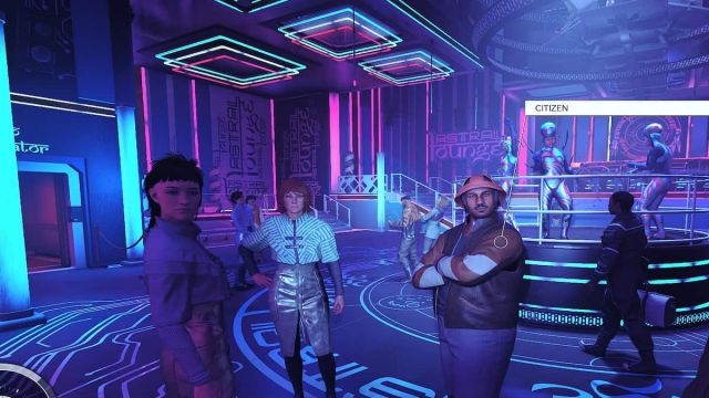 Starfield NPCs in Neon bar with Better Crowd Citizens mod