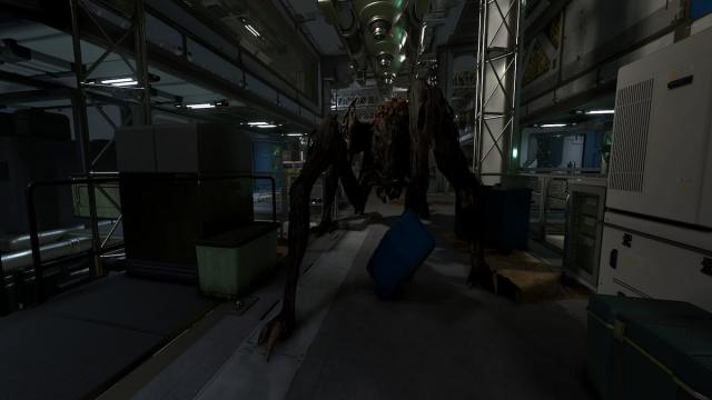 Starfield screenshot of a Terrormorph inside a facility.
