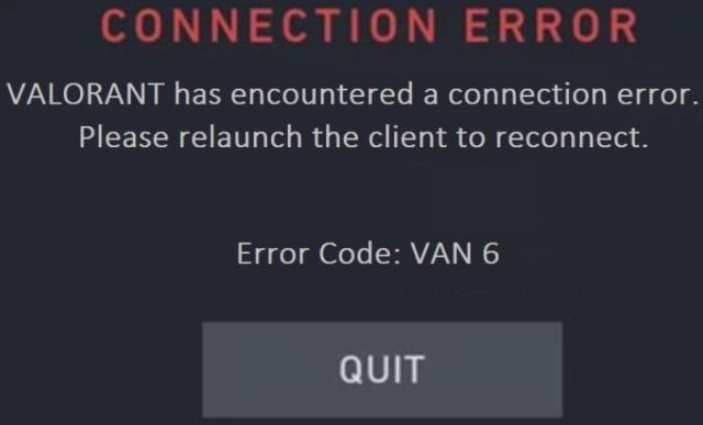 VALORANT VAN 6 error code.