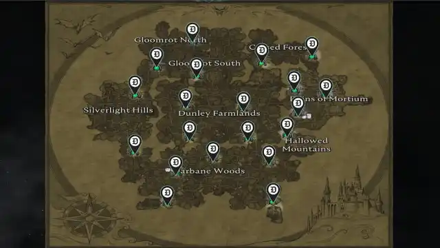 A map in V Rising with Waygate locations marked.