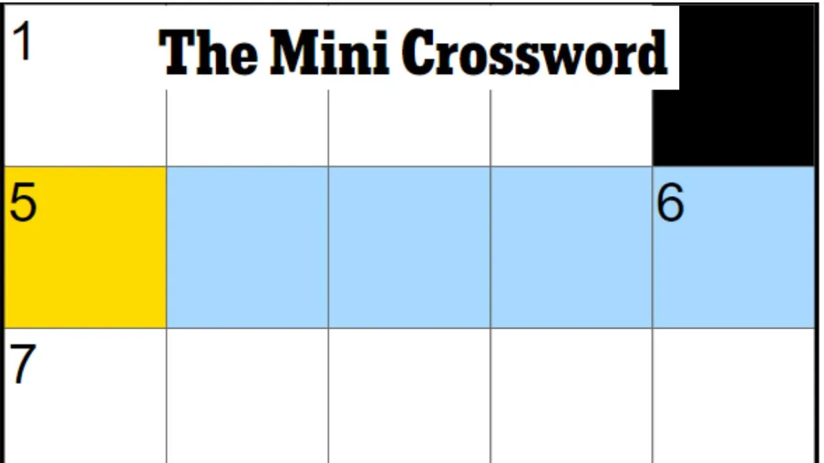 An incomplete NYT Mini Crossword puzzle with a highlight on 5A.